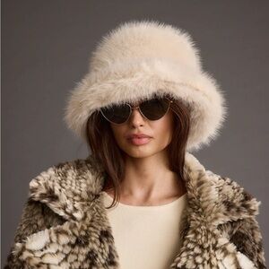 12th Tribe Plush Faux Fur Bucket Hat in Soft Ivory